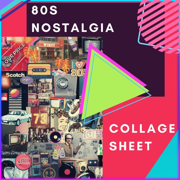 80s Collage Print, 1980s Nostalgia, Digital Collage Sheet, DIY craft