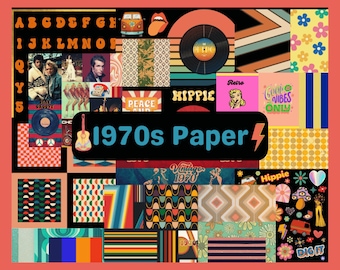 Printable Retro 70s Junk Journal, Scrapbooking, PNG, 12 x 12 Inches