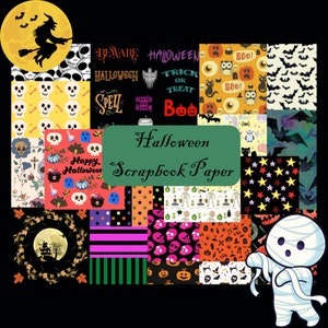 Printable Halloween Paper, Spooky Junk Journal, Halloween Patterns, PNG, Digital Download