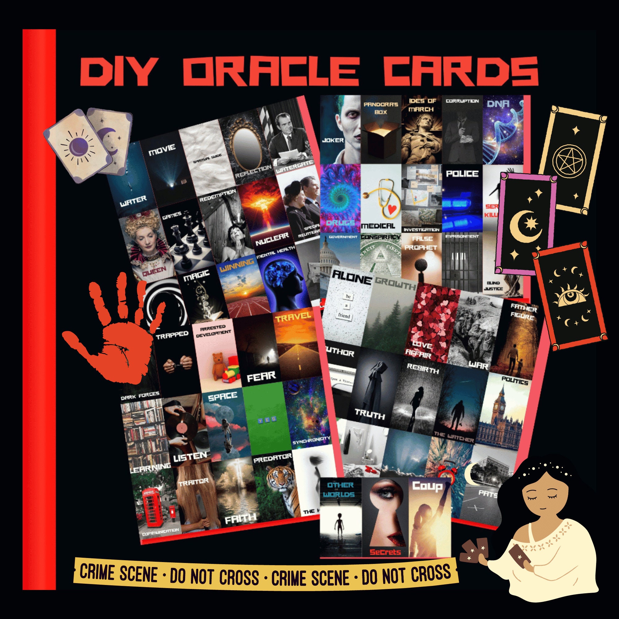Printable True Crime Oracle Cards, Tarot Deck, Divination, Digital ...
