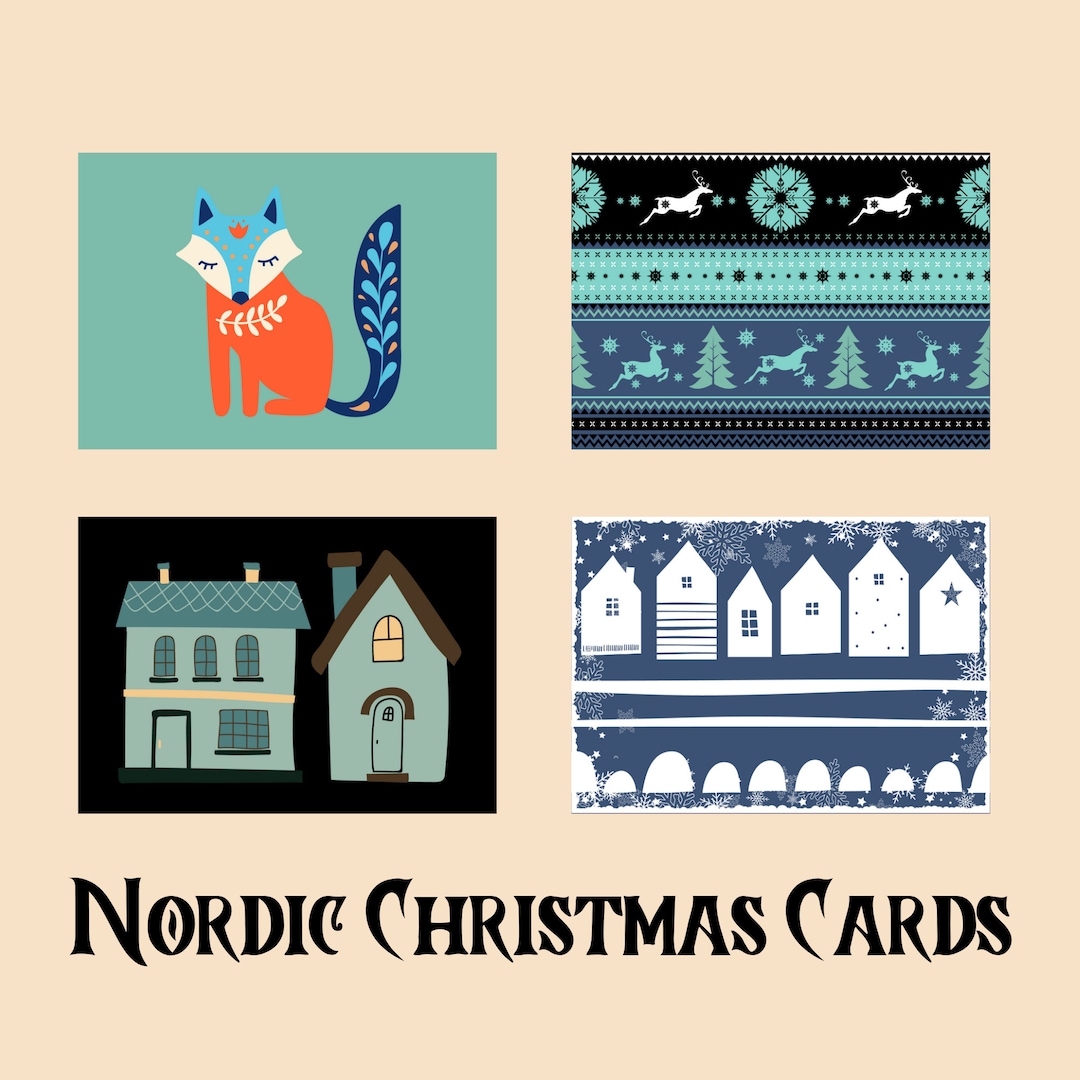 Nordic Christmas Cards Scandinavian Theme Print and Fold - Etsy UK