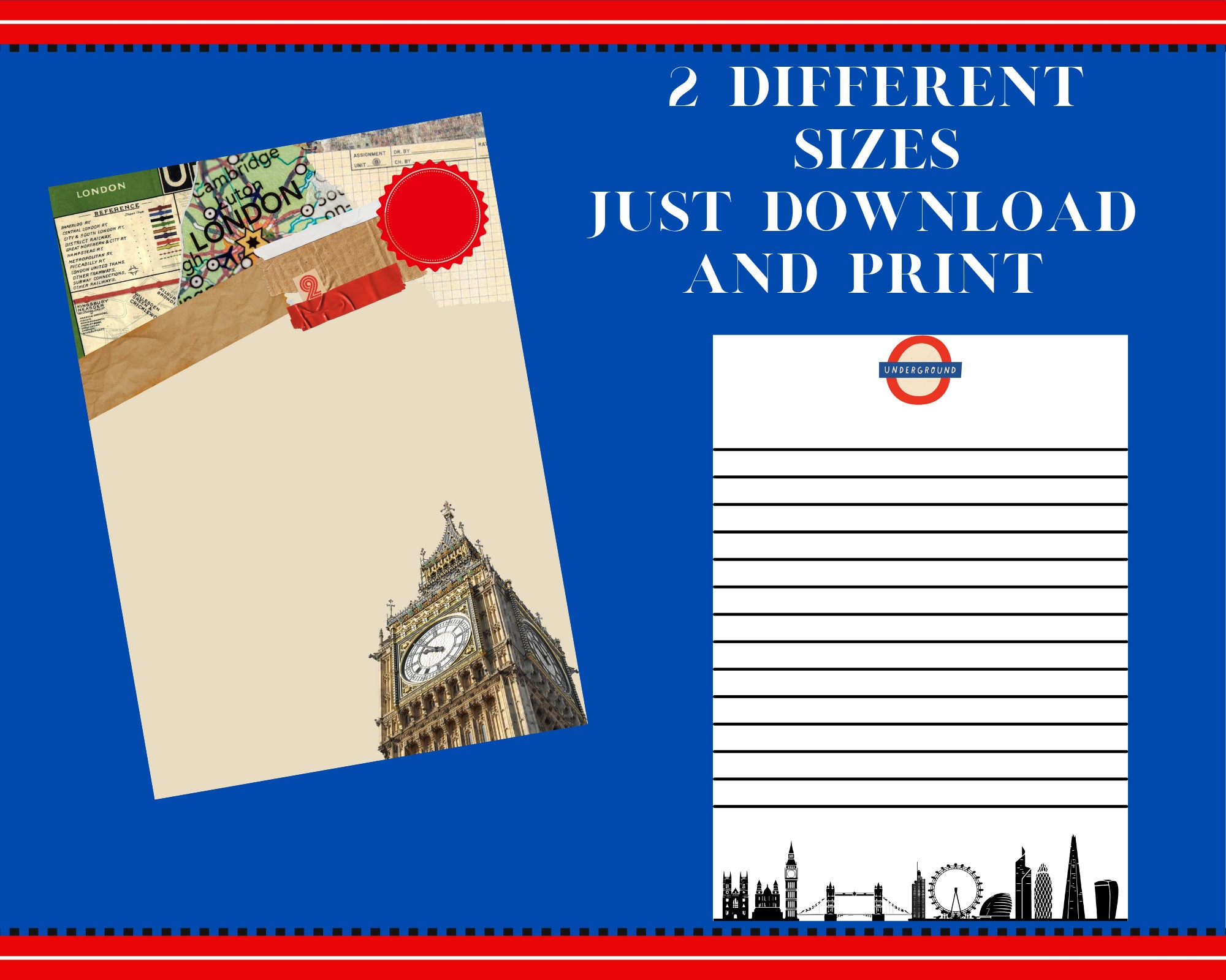 Digital London Stationery Set, London Writing Paper, London Decorative