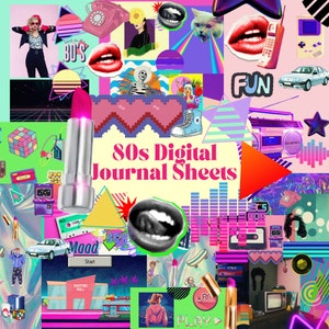Printable 80s Journal Sheets, Retro Collage, Digital Ephemera, Junk Journal, 1980s PNG Backgrounds