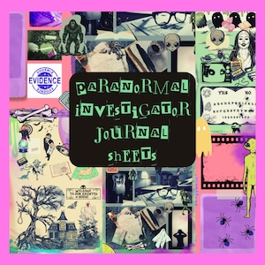 Paranormal Paper Prints, Digital Scrapbooking, Journal Spread, Collage, Spooky Prints, PNG, Ephemera, DIY Craft, Ghosts