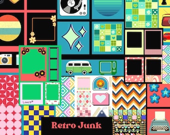 Buntes Retro Vintage Junk Journal, DIY Ephemera, printable, digitaler Download