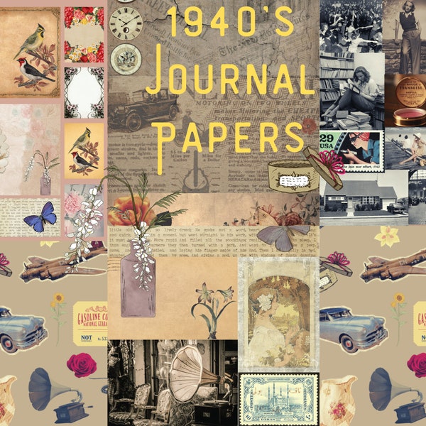 1940s Junk Journal Papers, Digital Vintage Scrapbooking Kit, Printable 1940s, Cut And Collage, Ephemera, PNG