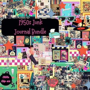 Feuilles imprimables des années 1950, journal indésirable, lot, créations bricolage, éphémères, scrapbooking, arrière-plans, téléchargement numérique