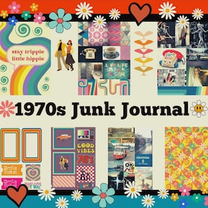 70er-Jahre-Junk-Journal, Collage-Blätter, Digitaler Download