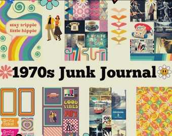 Printable 1970s Junk Journal, Collage Sheets, Ephemera, Scrapbooking, Digital Download