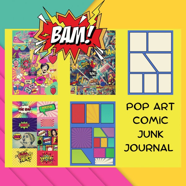 Pop Art Comic Theme Junk Journal Prints, Digital Download, Scrapbooking, DIY Craft, Collage Sheets