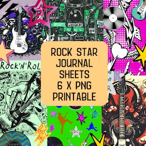 Papel imprimible de estrellas de rock, música, rock and roll, guitarras, páginas de diario, fondos, impresiones digitales