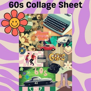 60s Collage Sheet, Digital Print, DIY Craft, Groovy Journal Page