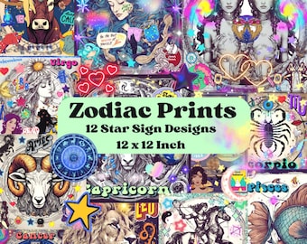 Hojas de astrología imprimibles, collages del zodíaco, impresiones de signos del zodiaco, manualidades DIY, descarga digital