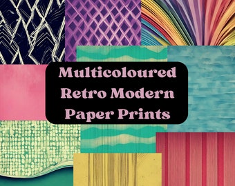 Retro Modern Multicoloured Printable Paper Set, Retro Theme, Digital Paper, Scrapbooking, Backgrounds, Collage, DIY Craft