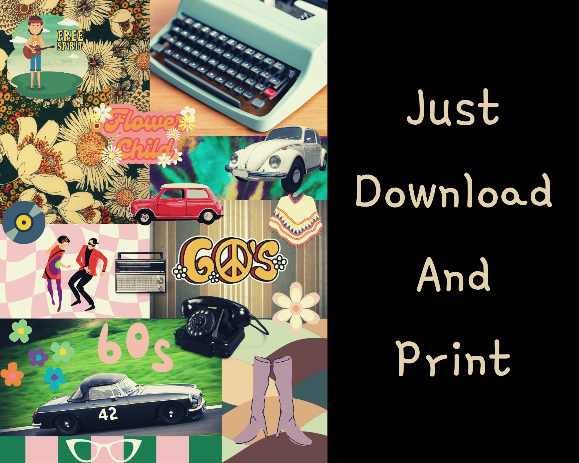 1960s Digital Collage Design Printable 1960s Nostalgia - Etsy