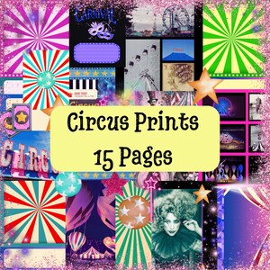 Circus Journal Papers, Digital Prints, Collage Sheets, Scrapbooking, Carnival