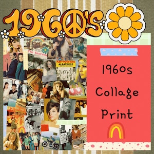 1960s Collage Sheet, 60s Digital Print, DIY Craft