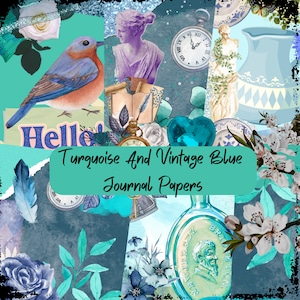 Printable Turquoise Papers, Vintage Blue, Scrapbooking, Journal Pages, Collage, Digital Prints