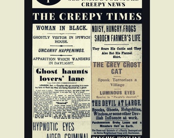 Creepy Times Print, Front Page News, Spooky Headlines, Papier numérique, Collage, Scrapbooking, DIY Craft, PNG