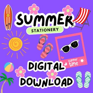 Printable Summer Stationery, Writing Paper, Scrapbooking, DIY Craft, Digital Download