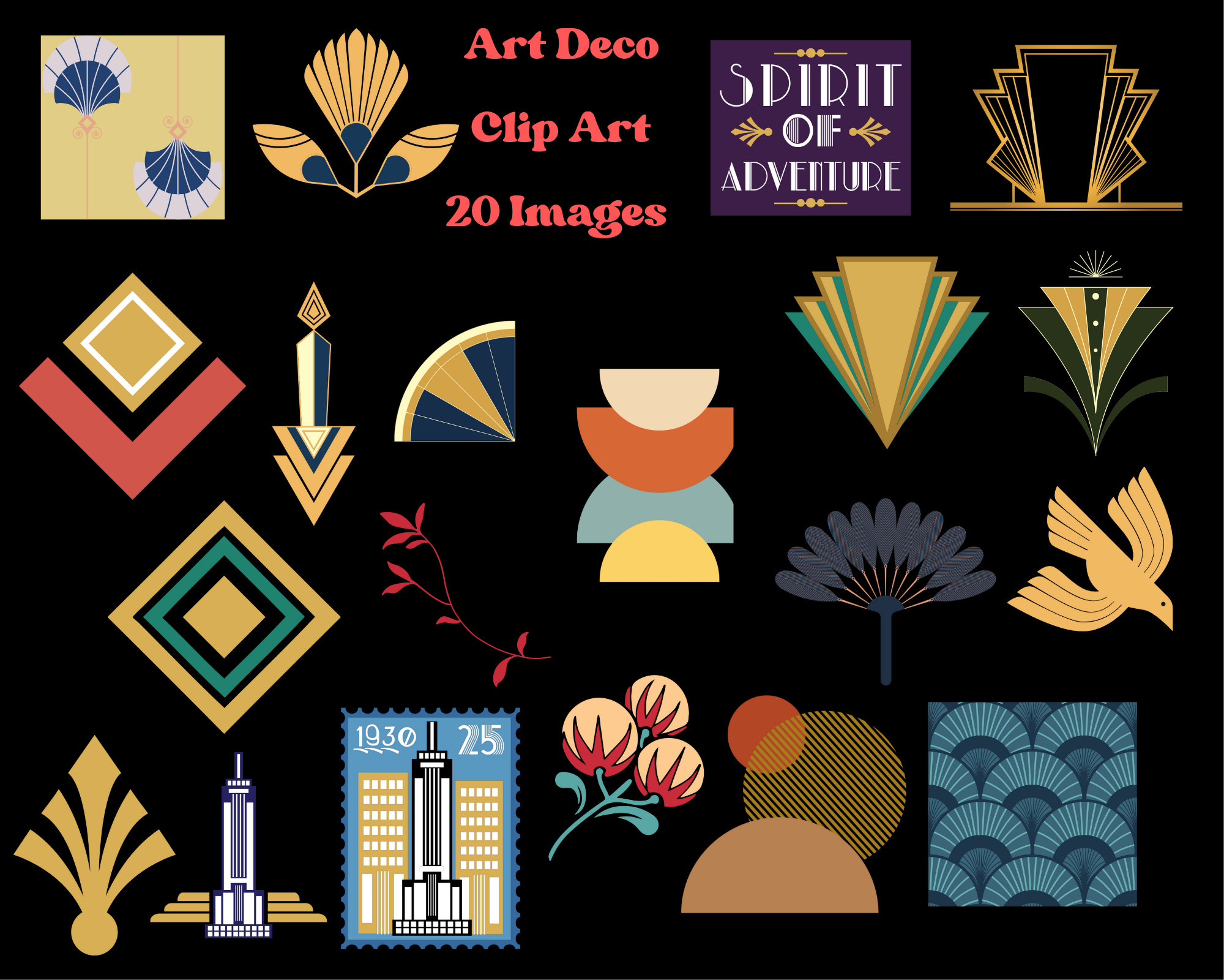 Art Deco Clip Art Set Art Deco Theme Digital Images 1920s Etsy UK