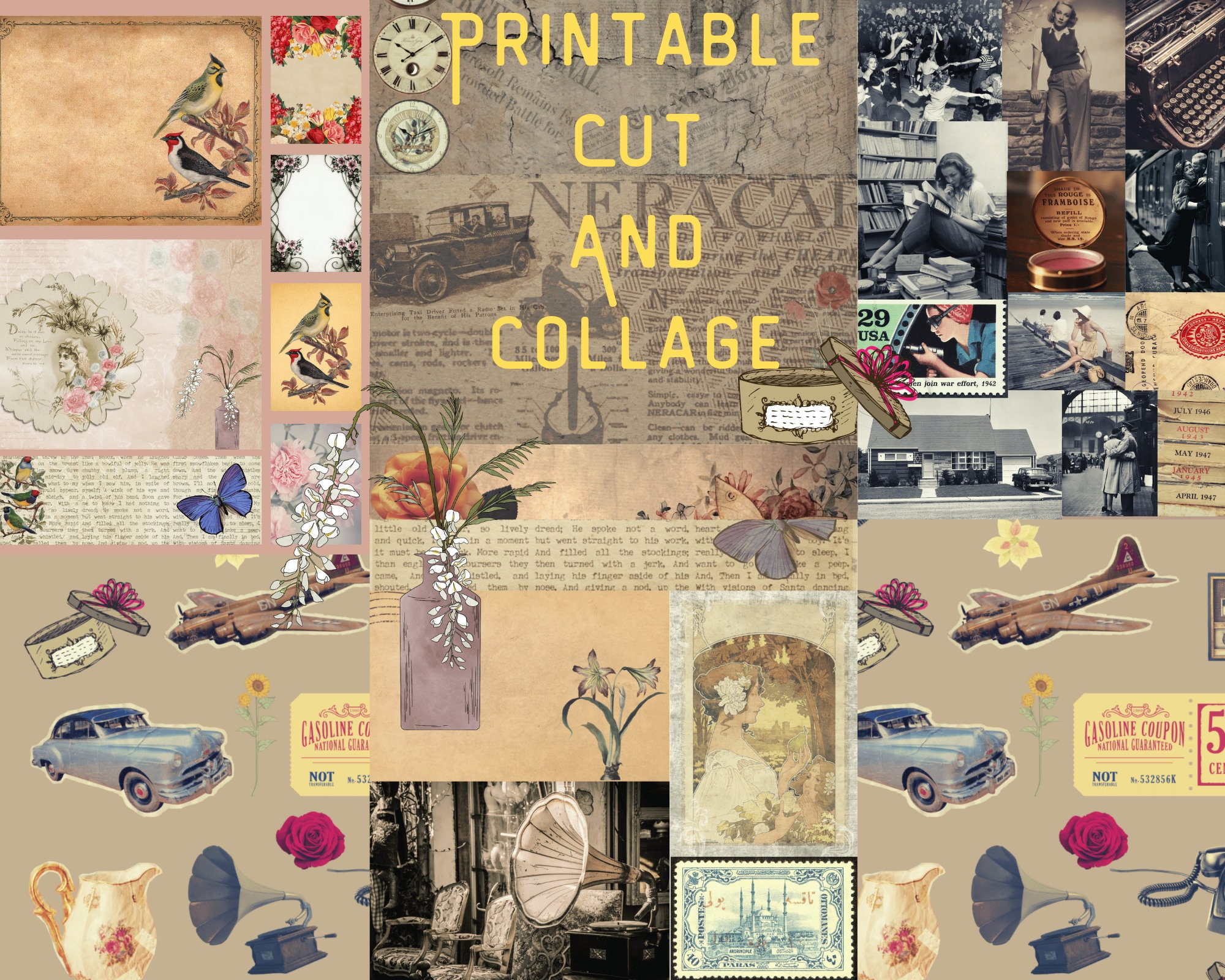 Junkjournal*『』 Vintage 1940's WALLPAPER JUNK JOURNAL Kit#2, Digital