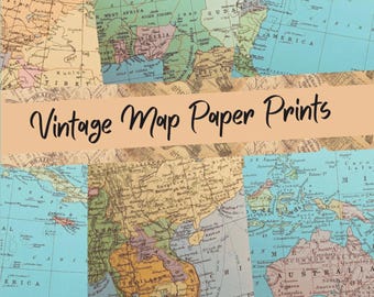Printable Vintage Maps, Digital Background Paper, DIY Craft