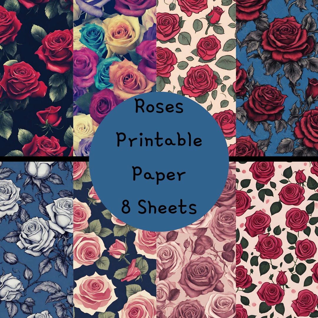 Rose Pattern Print Rose Patterns, Rose Backgrounds, Digital Paper - Etsy