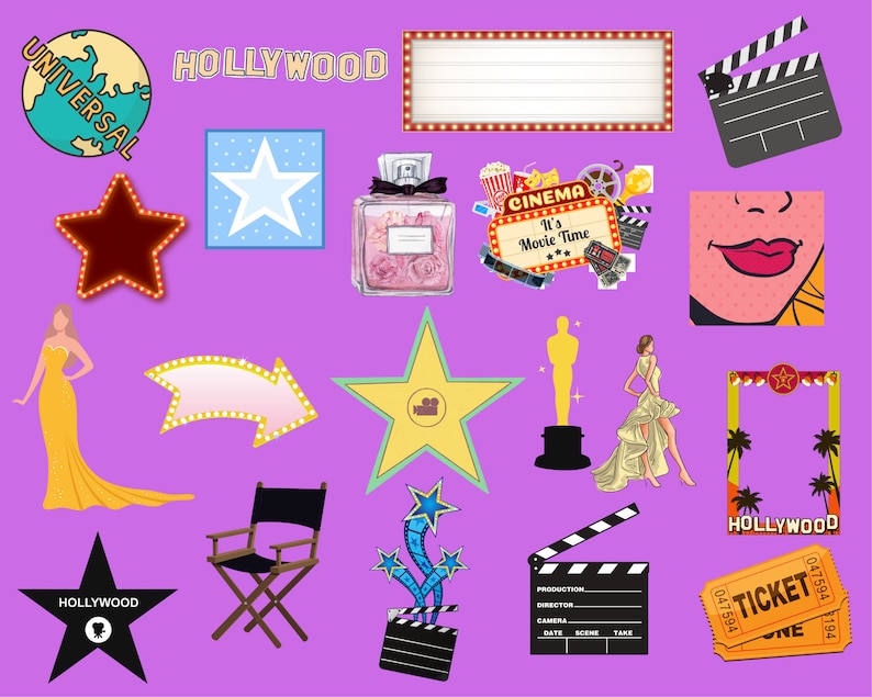 Hollywood Clip Art Hollywood Digital Images Clipart Set - Etsy
