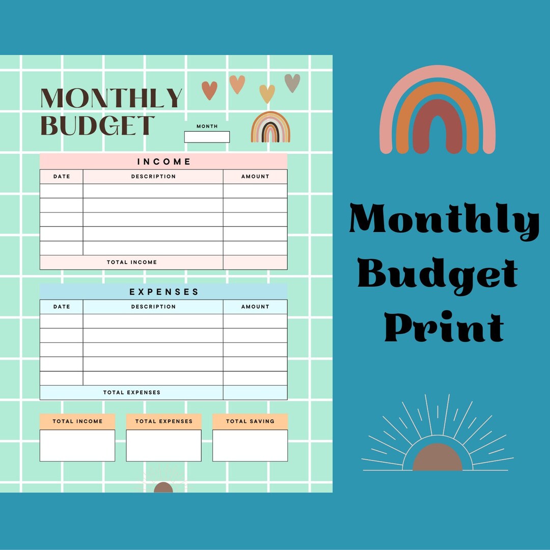 Printable Monthly Budget Template, PNG, Planner, Digital Print - Etsy