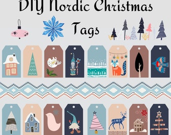 DIY Nordic Christmas Tags, Journal Tags, Gift Tags, DIY Christmas Craft, Scandinavian Tags, Nordic PNG, Christmas Tags, Labels