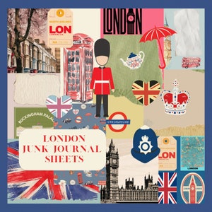Printable London Junk Journal Sheets, Digital Paper, Scrapbooking, Collage, Travel Prints