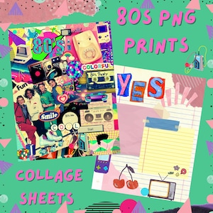 Printable 80s Collage PNG, Junk Journal, Scrapbooking, Digital Download