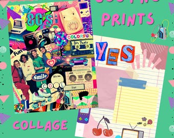 Printable 80s Collage PNG, Junk Journal, Scrapbooking, Digital Download