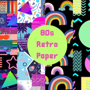 Printable 80s Retro Patterns, Backgrounds, Digital Paper, Scrapbooking