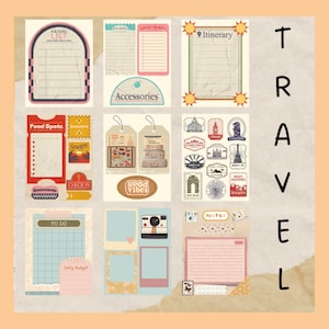 Travel Junk Journal Prints, Tags, Scrapbooking, Digital Prints