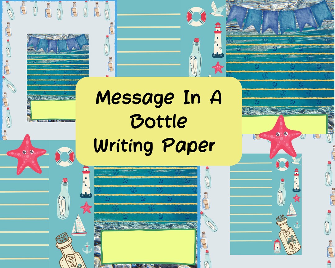Message in a Bottle Writing Paper, Nautical Stationery, Printable Letters, Digital Writing Set