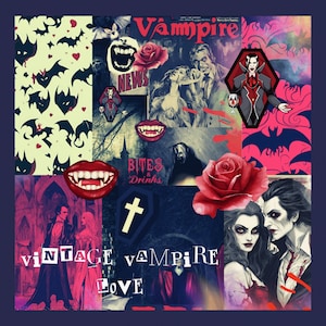 Printable Vintage Vampire Pages, Backgrounds, Halloween, Scrapbooking, Digital Download