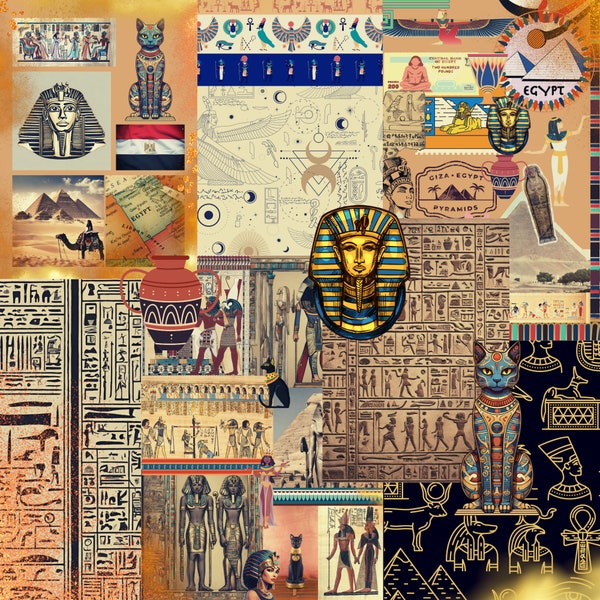 Egyptian Junk Journal Prints, Digital Scrapbooking, Ancient, Pharaoh, Hieroglyphics, DIY Ephemera, Collage