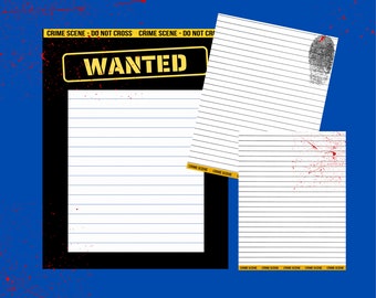 Crime Stationery Set, Printable Crime Notepaper, True Crime, Crime Scene, Stationery Gift, DIY Craft, Journal Pages, PNG, Paper