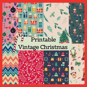 Vintage Christmas Background Paper, Digital Prints, Journal Paper, Baubles, Nutcracker