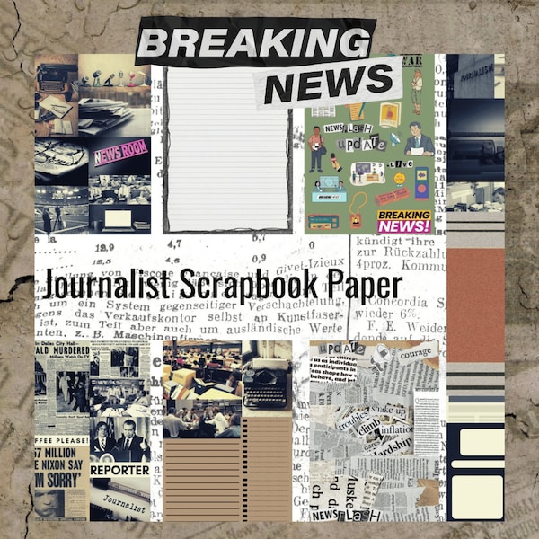 Journalist Collage Sheets, Scrapbooking, Junk Journal, Digital Paper