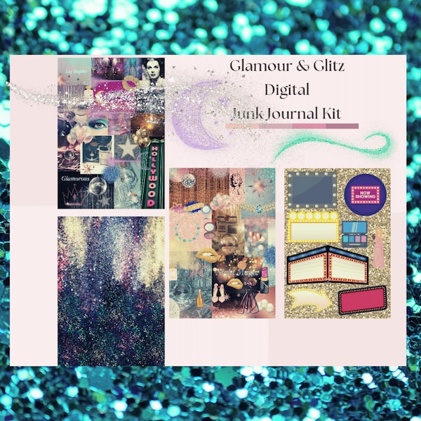Glamour And Glitz Hollywood Themed Junk Journal, Digital Prints, Collage Sheets
