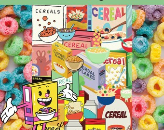 Cereal Collage Sheet, Digital Print, DIY Craft