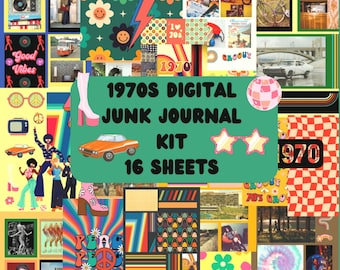 1970s Retro Junk Journal Kit: Groovy Scrapbook Ephemera (Digital Download)