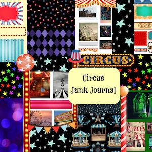 Printable Circus Junk Journal Kit, Carnival Scrapbooking, Digital Paper, Cut And Collage, DIY Craft, Funfair Prints, Circus PNG