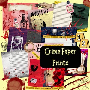 Printable Crime Journal Papers, Digital Download, Scrapbooking, Collage, Backgrounds, PNG