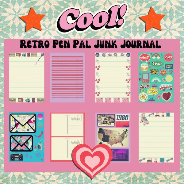 Retro Pen Pal Junk Journal Kit, Digital Prints, Mail Art, Scrapbooking, DIY Craft