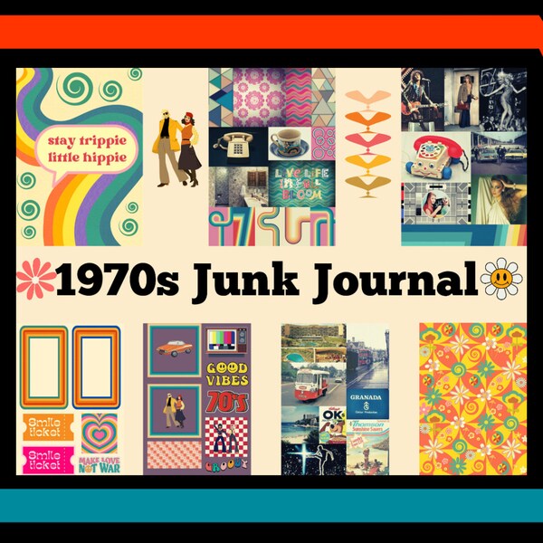 1970s Junk Journal, Collage Sheets, DIY Ephemera, Digital Prints