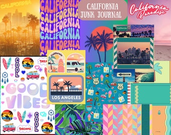 California Prints, Digital Paper, Travel Journal, Junk Journal, PNG, Scrapbooking, Collage, DIY Craft